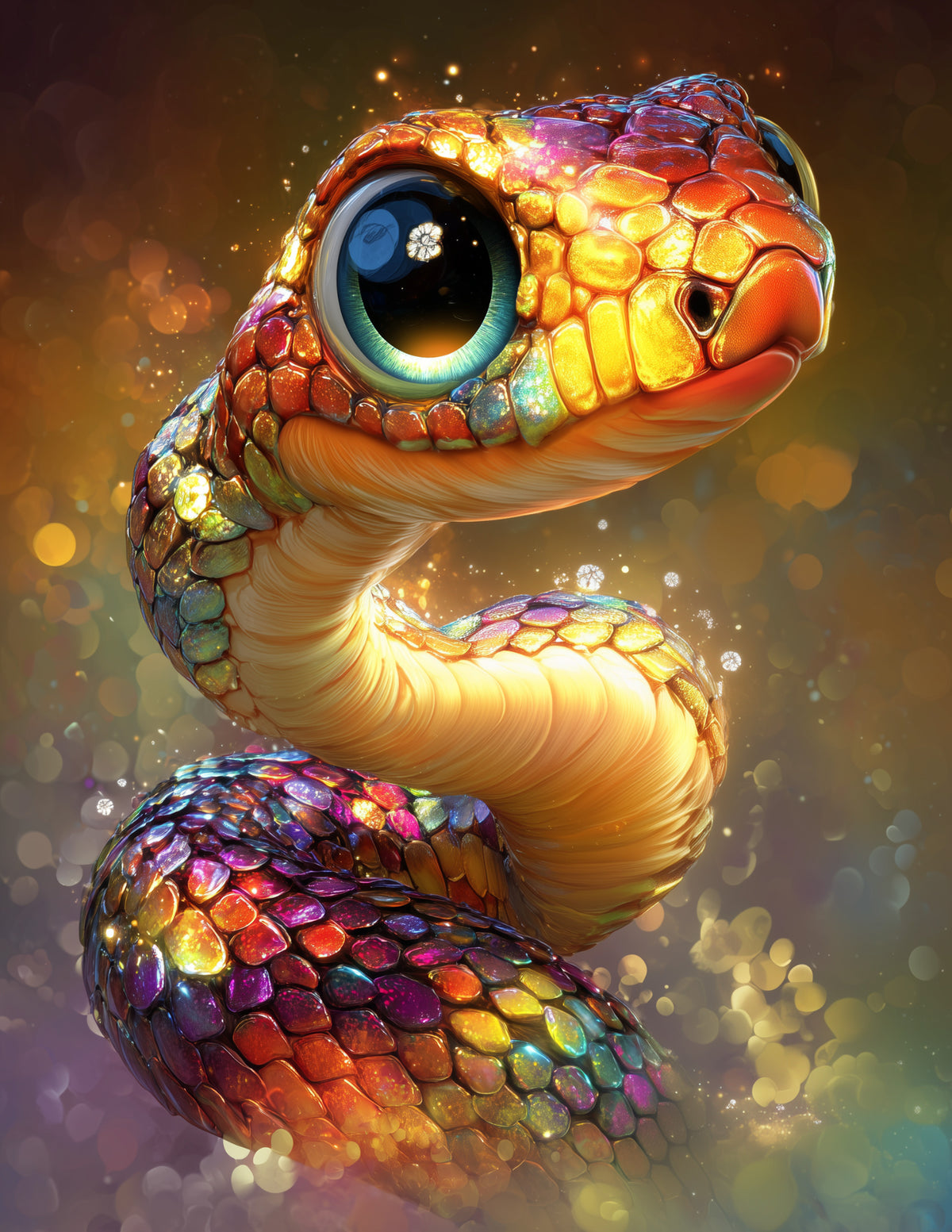 Sunbeam Snake — Cute Cartoon Art, Vibrant Palette Digital Wall Art, 3 Sizes Included, Nursery Decor