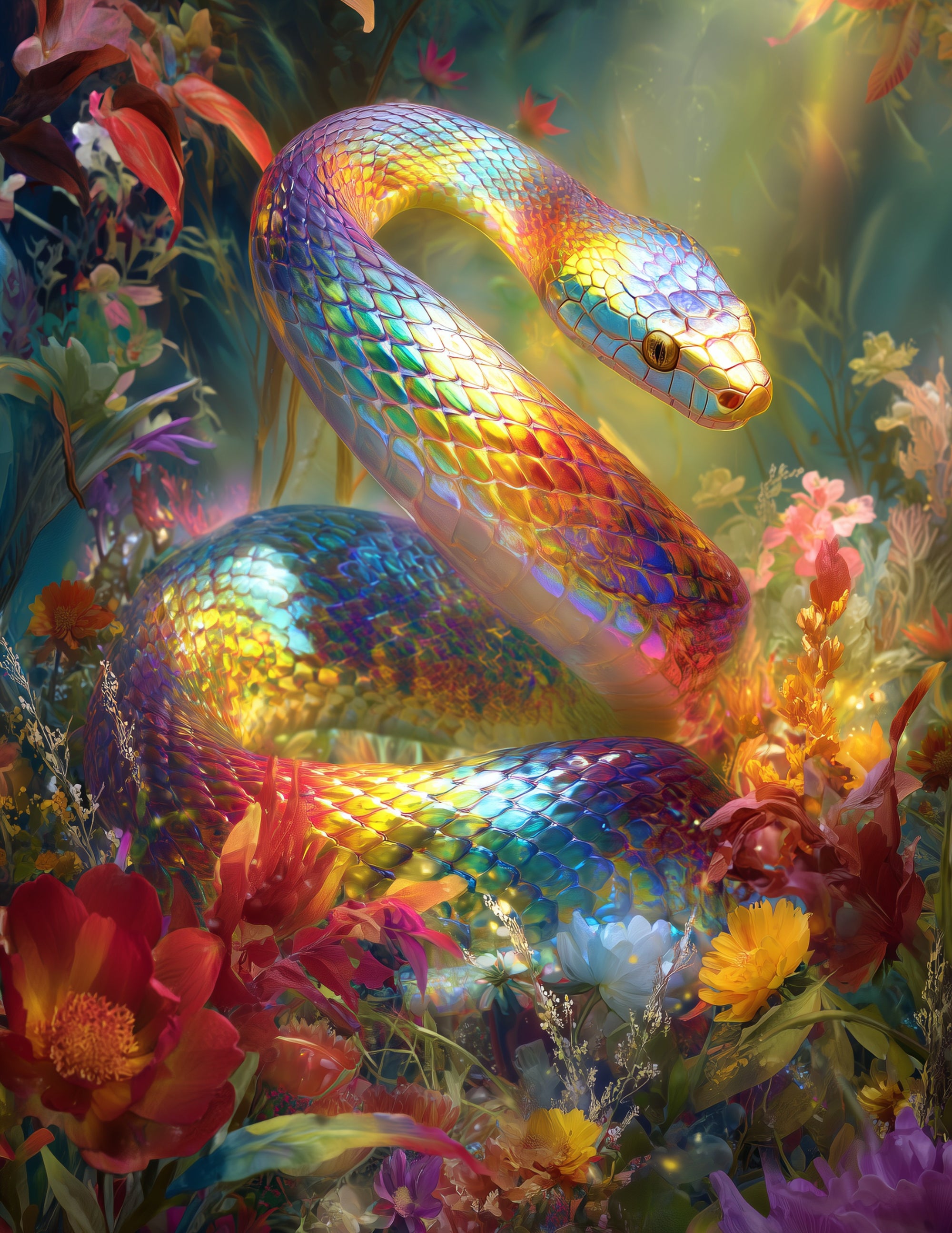 Sunbeam Snake — Fantasy Art, Calm Gradients Digital Wall Art, 3 Sizes Included, Living Room Decor