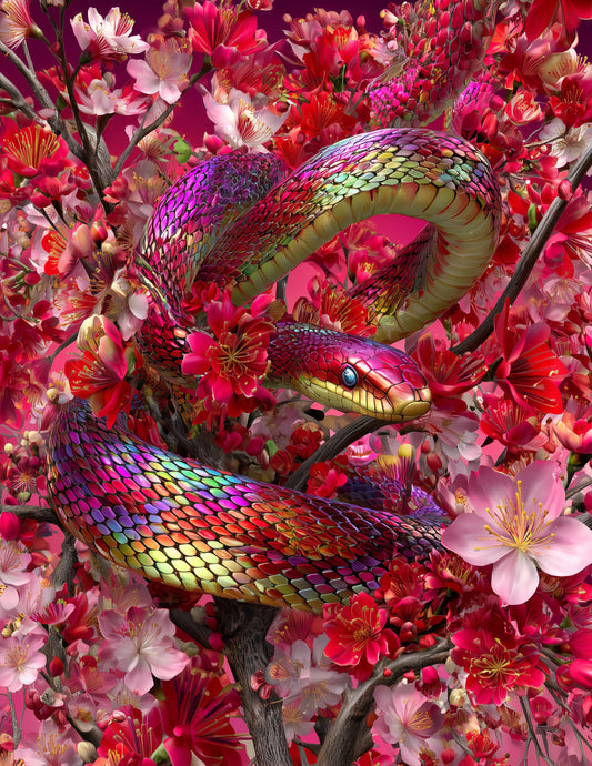 Sunbeam Snake — Fantasy Art, Emerald Tones Digital Wall Art, 3 Sizes Included, Living Room Decor