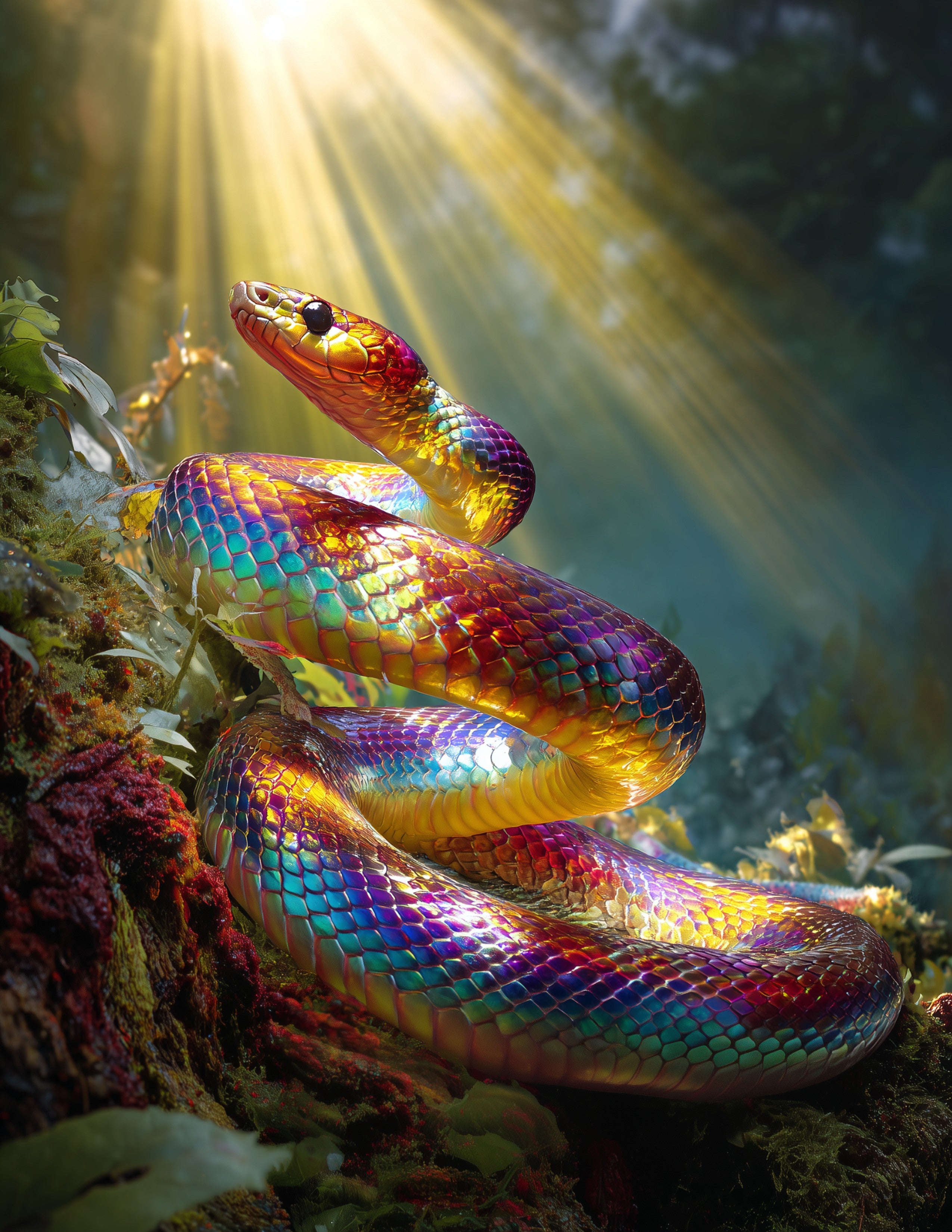Sunbeam Snake — Fantasy Art, Forest Hues Digital Wall Art, 3 Sizes Included, Living Room Decor