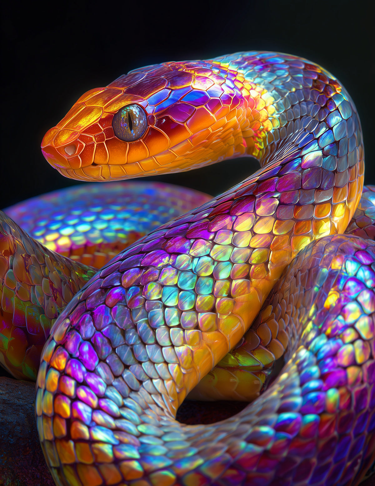Sunbeam Snake — Fantasy Art, Midnight Tones Digital Wall Art, 3 Sizes Included, Living Room Decor