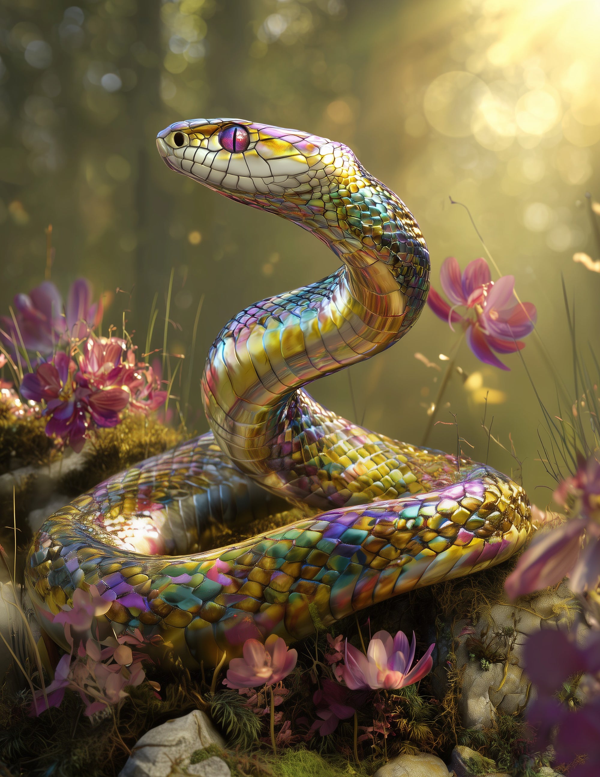 Sunbeam Snake — Fantasy Art, Sunset Tones Digital Wall Art, 3 Sizes Included, Living Room Decor