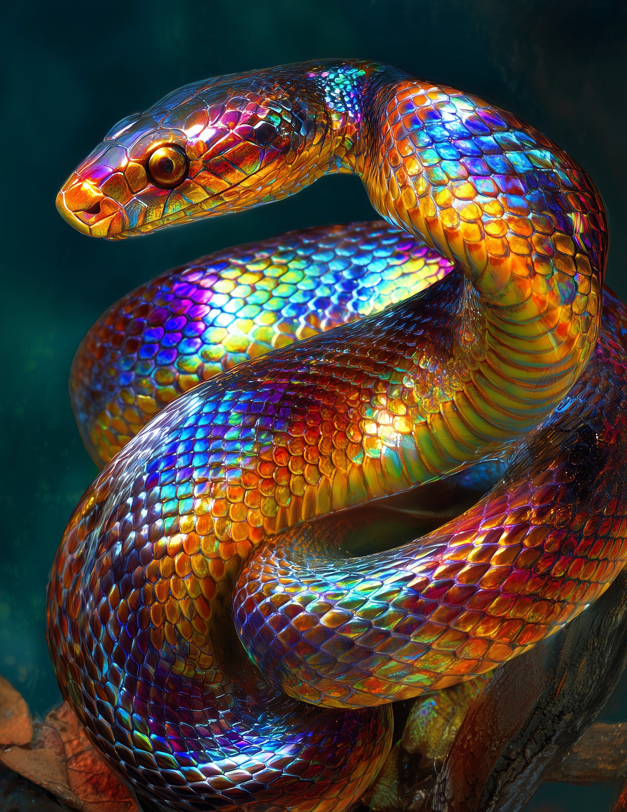 Sunbeam Snake — Fantasy Art, Teal Gradients Digital Wall Art, 3 Sizes Included, Living Room Decor