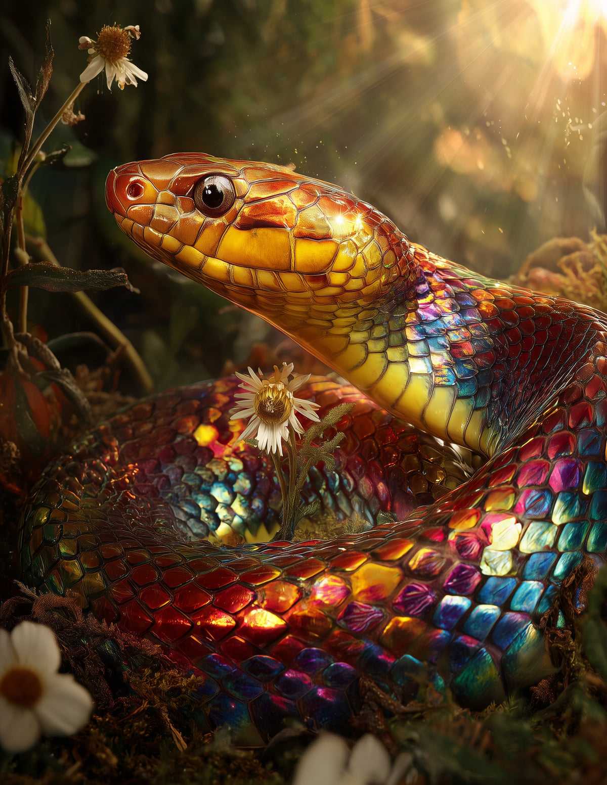 Sunbeam Snake — Fantasy Art, Vibrant Palette Digital Wall Art, 3 Sizes Included, Living Room Decor