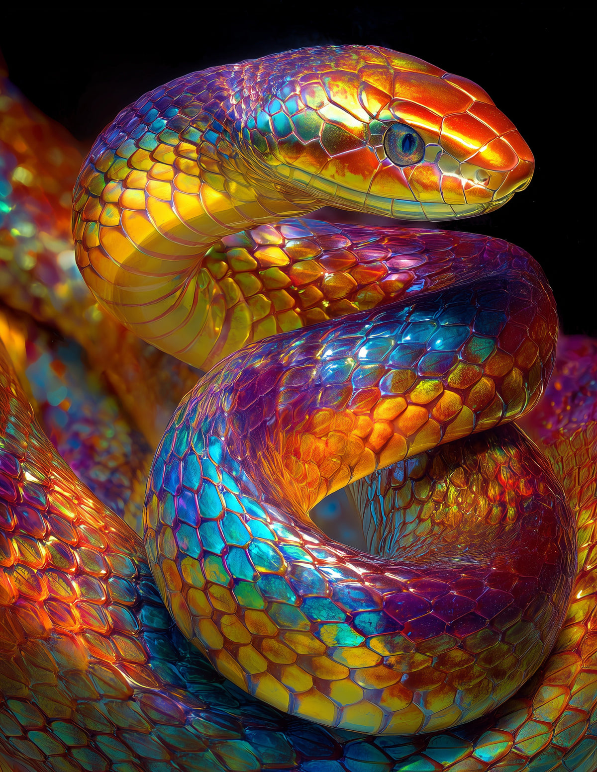 Sunbeam Snake — Fantasy Art, Violet Palette Digital Wall Art, 3 Sizes Included, Living Room Decor