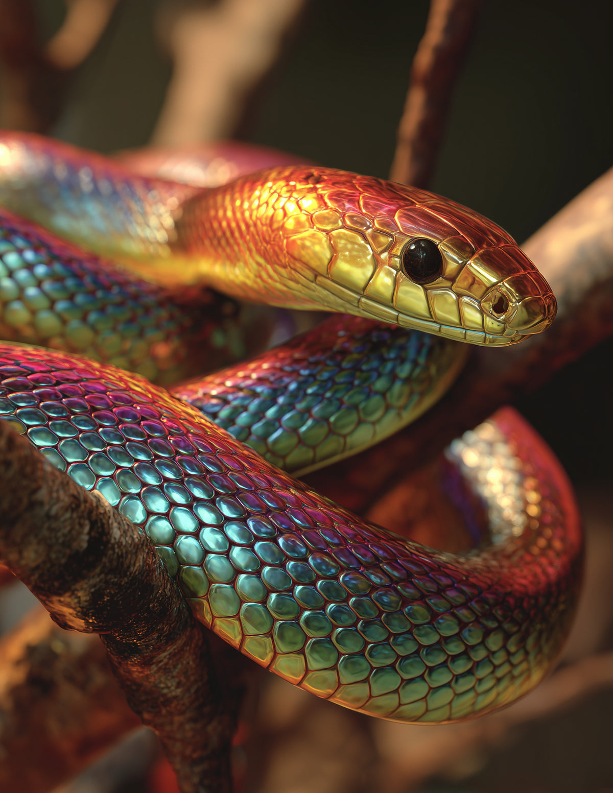 Sunbeam Snake — Realistic Art, Emerald Hues Digital Wall Art, 3 Sizes Included, Living Room Decor