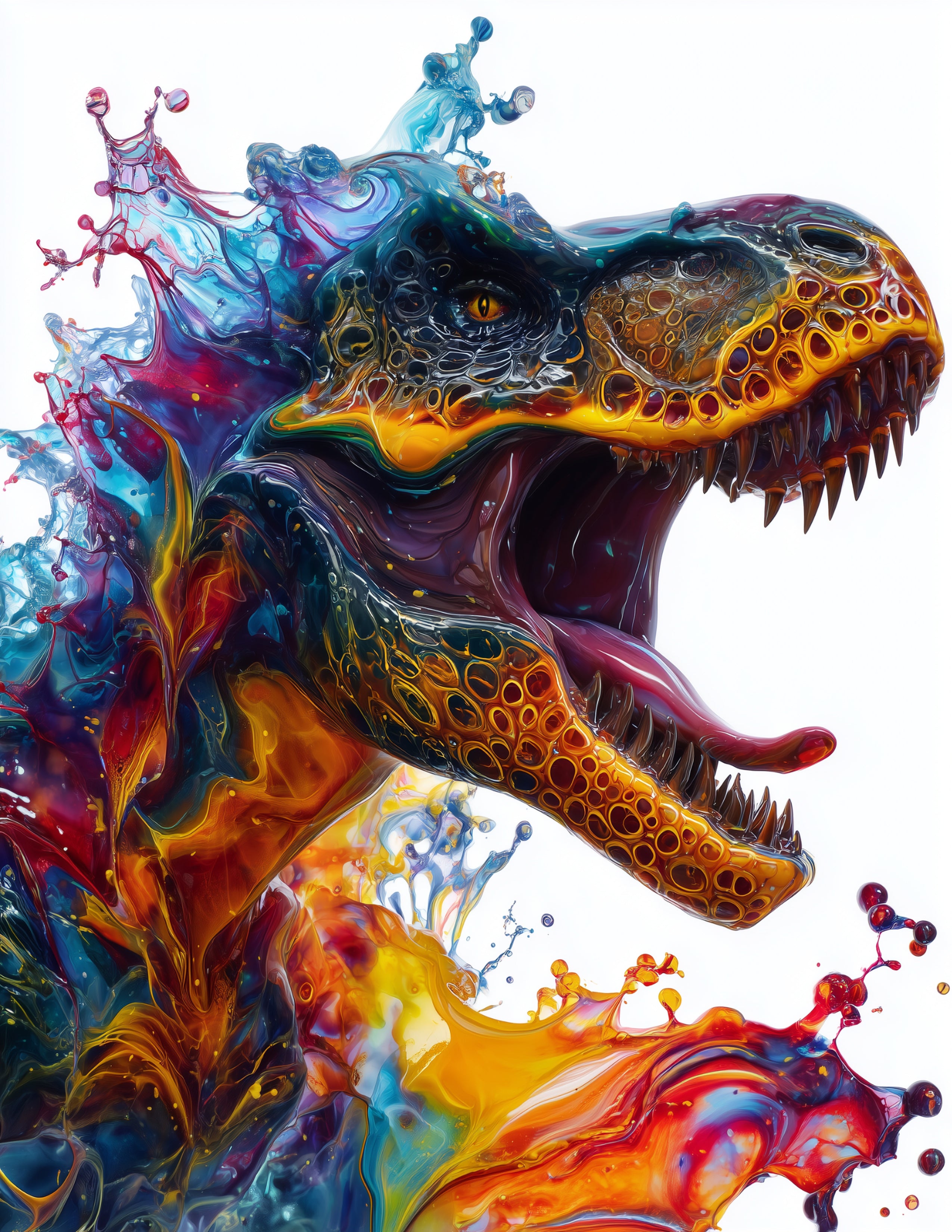 Tyrannosaurus Rex — Ferrofluid Art, Electric Bloom Digital Wall Art, 3 Sizes Included, Living Room Decor