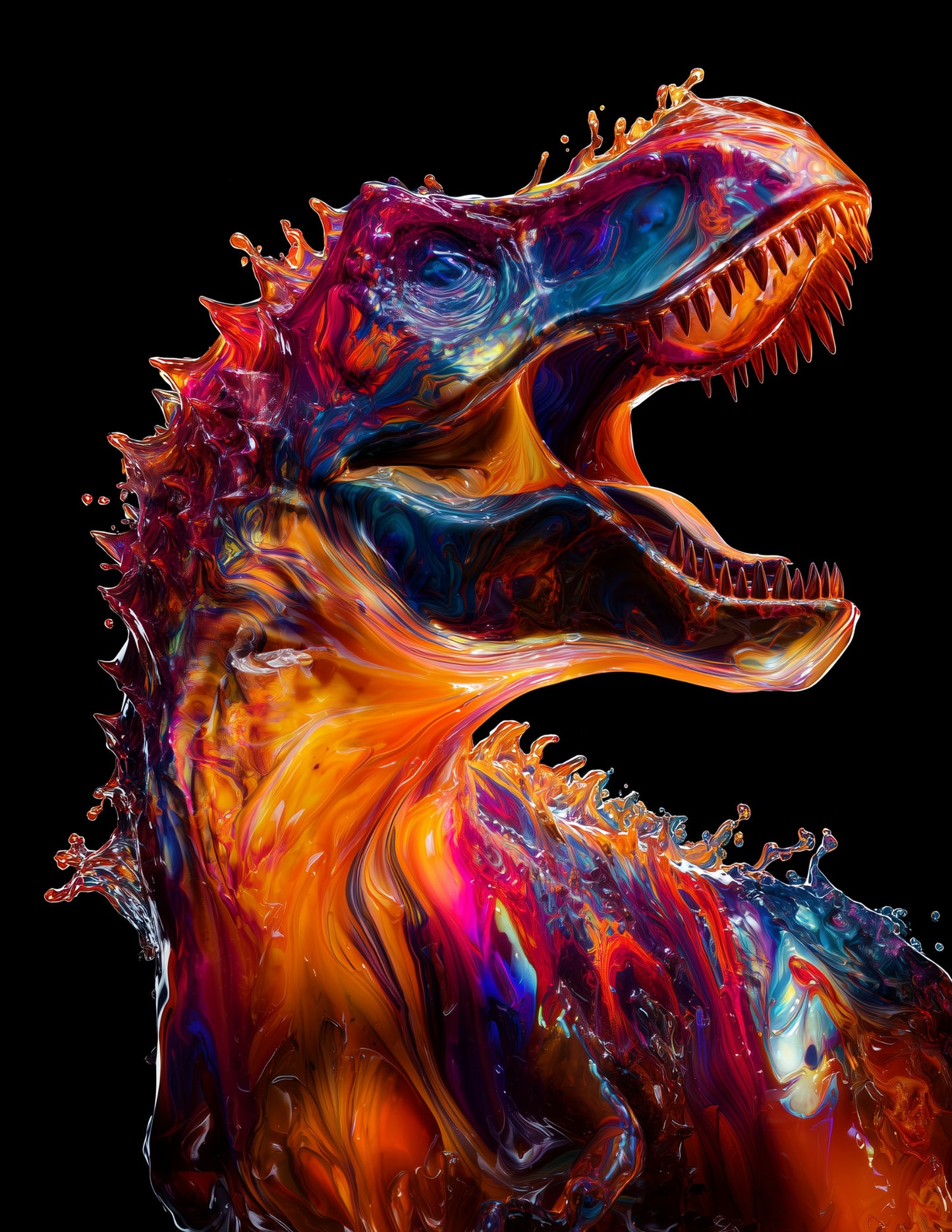 Tyrannosaurus Rex — Ferrofluid Art, Molten Pulse Digital Wall Art, 3 Sizes Included, Living Room Decor