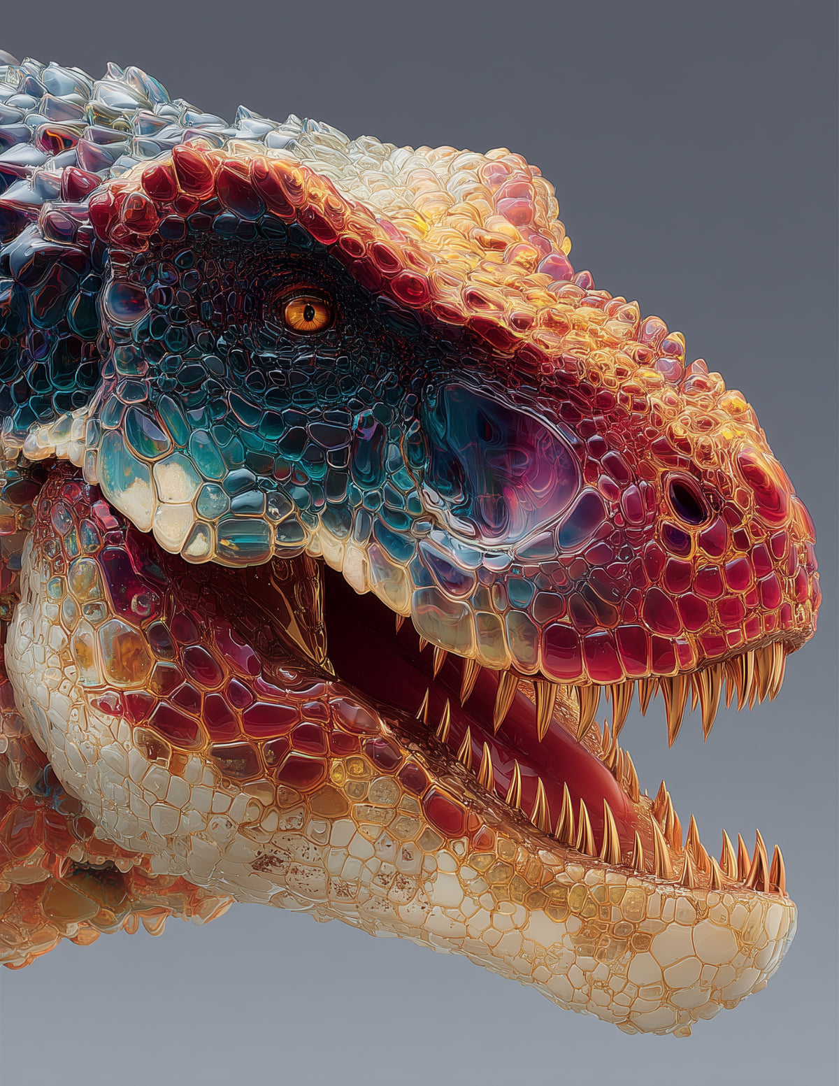 Tyrannosaurus Rex — Ferrofluid Art, Prism Heat Digital Wall Art, 3 Sizes Included, Living Room Decor