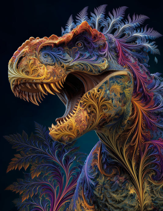 Tyrannosaurus Rex — Fractal Filigree Art, Golden Fractals Digital Wall Art, 3 Sizes Included, Living Room Decor