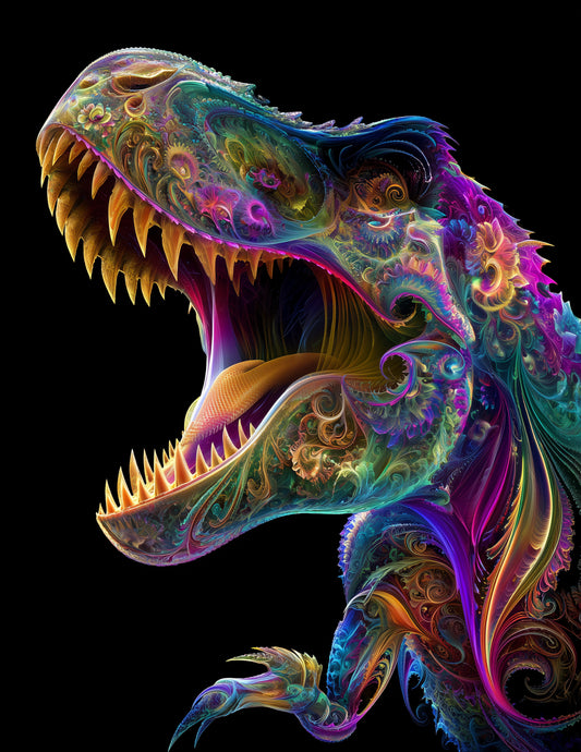 Tyrannosaurus Rex — Fractal Filigree Art, Jewel Tones Digital Wall Art, 3 Sizes Included, Living Room Decor