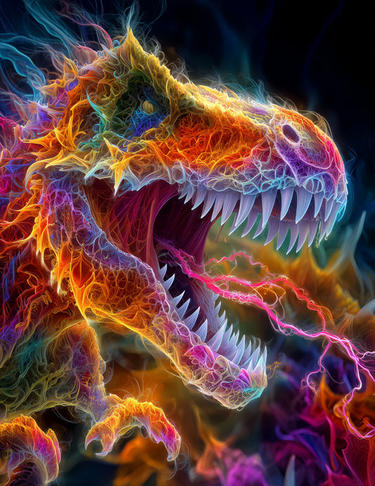 Tyrannosaurus Rex — Fractal Filigree Art, Luminous Weave Digital Wall Art, 3 Sizes Included, Living Room Decor