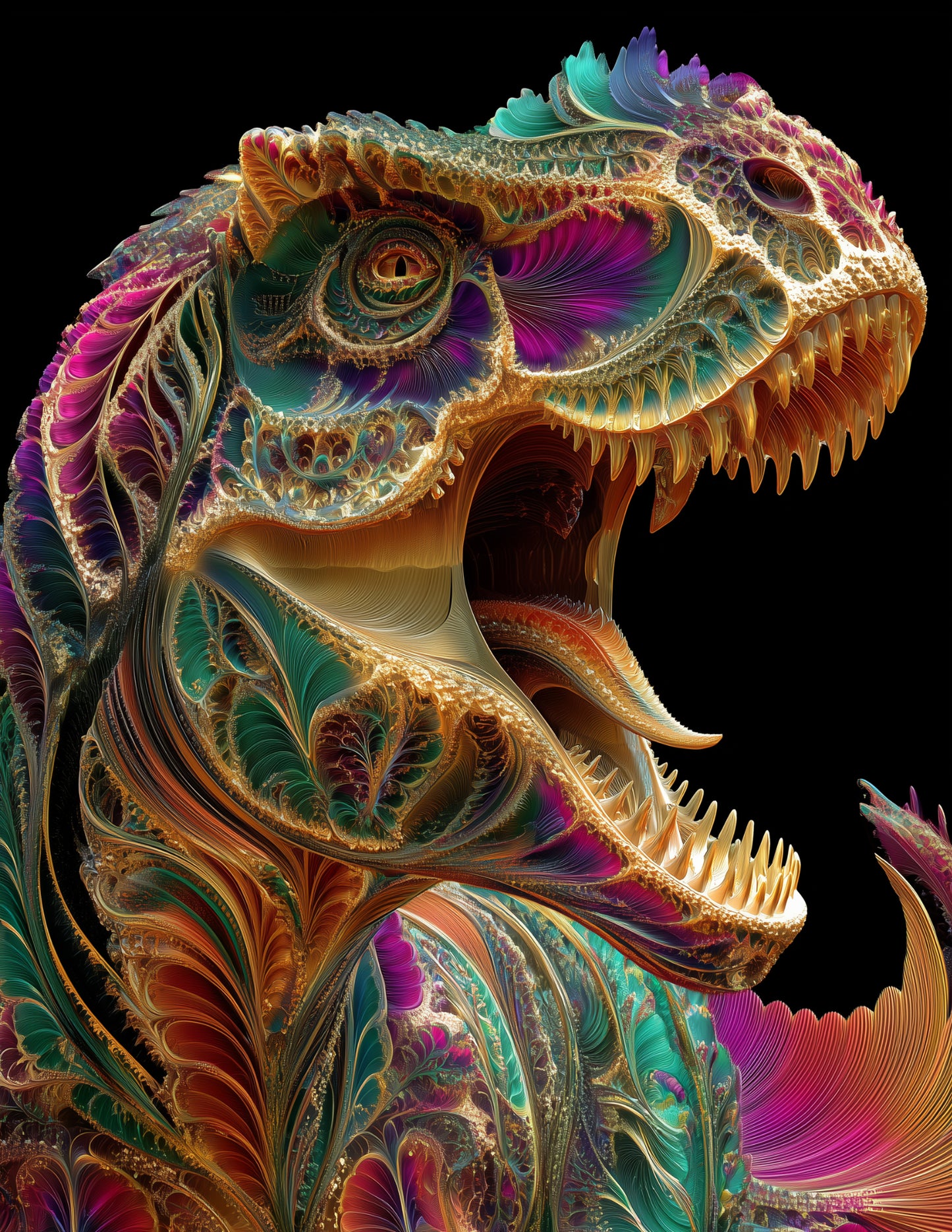 Tyrannosaurus Rex — Fractal Filigree Art, Royal Filigree Digital Wall Art, 3 Sizes Included, Living Room Decor