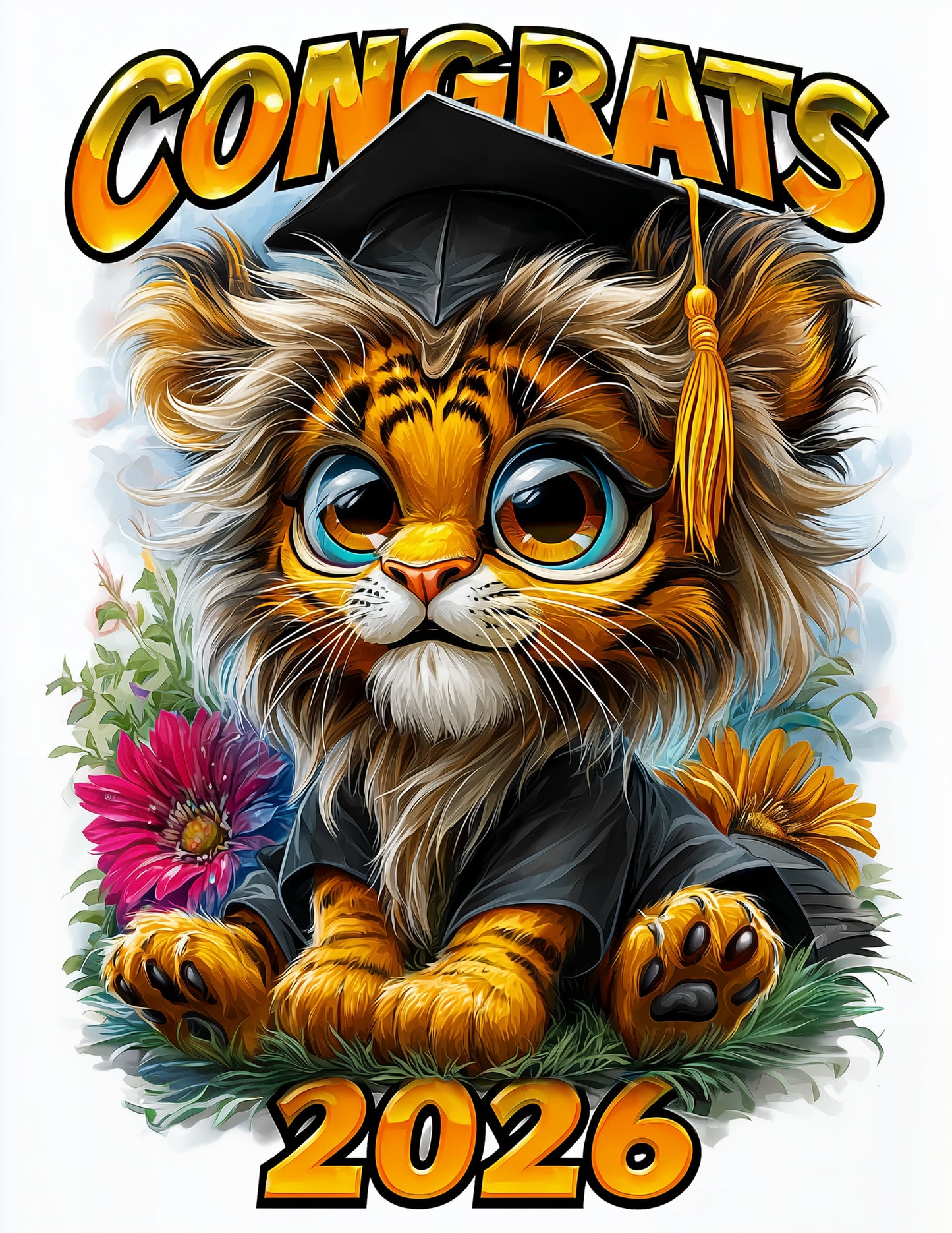 Tiger — Graduation Cute Cartoon Art, Warm Pastels Digital Wall Art, 3 Sizes Included, Nursery Decor