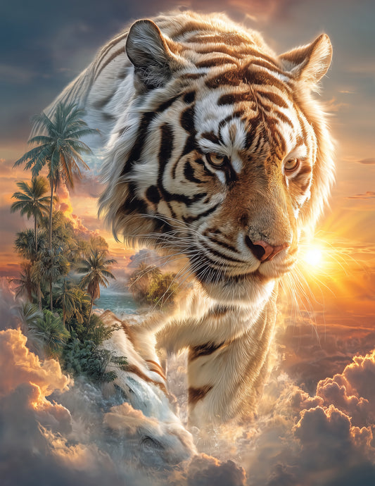 Tiger — Double-Exposure Art, Forest Tones Digital Wall Art, 3 Sizes Included, Living Room Decor