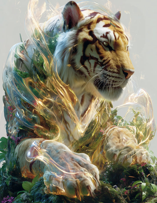 Tiger — Double-Exposure Art, Misty Tones Digital Wall Art, 3 Sizes Included, Living Room Decor