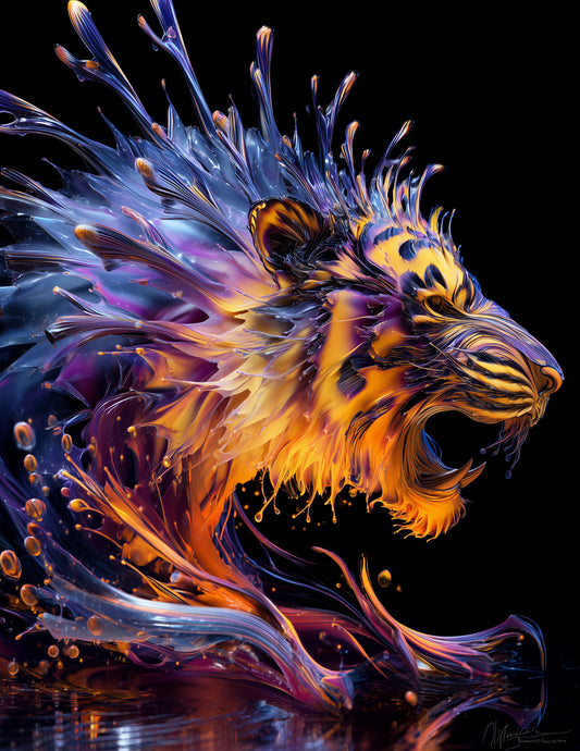 Tiger — Ferrofluid Art, Amber Tones Digital Wall Art, 3 Sizes Included, Living Room Decor