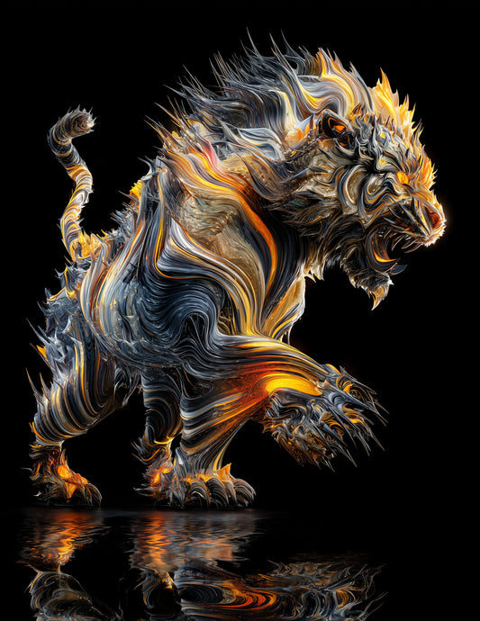 Tiger — Ferrofluid Art, Golden Flow Digital Wall Art, 3 Sizes Included, Living Room Decor