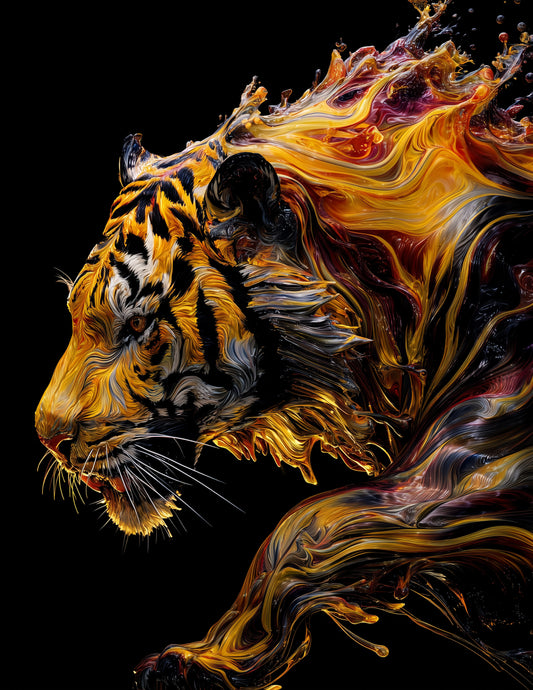 Tiger — Ferrofluid Art, Sunset Hues Digital Wall Art, 3 Sizes Included, Living Room Decor