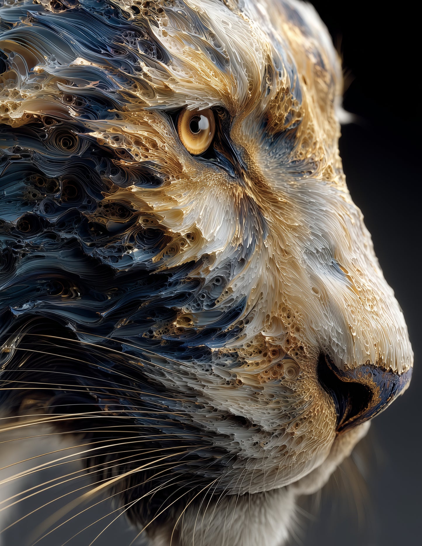 Tiger — Ferrofluid Art, Warm Contrast Digital Wall Art, 3 Sizes Included, Living Room Decor