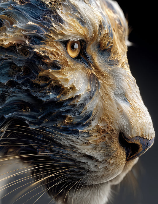 Tiger — Ferrofluid Art, Warm Contrast Digital Wall Art, 3 Sizes Included, Living Room Decor