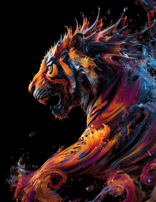 Tiger — Ferrofluid Art, Midnight Tones Digital Wall Art, 3 Sizes Included, Living Room Decor