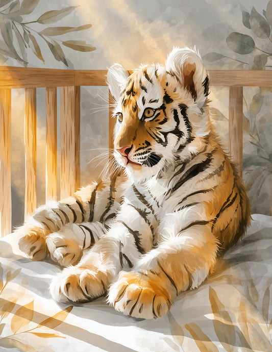 Tiger — Nursery Art, Gentle Hues Crib Peaceful Digital Wall Art, 3 Sizes Included, Nursery Decor