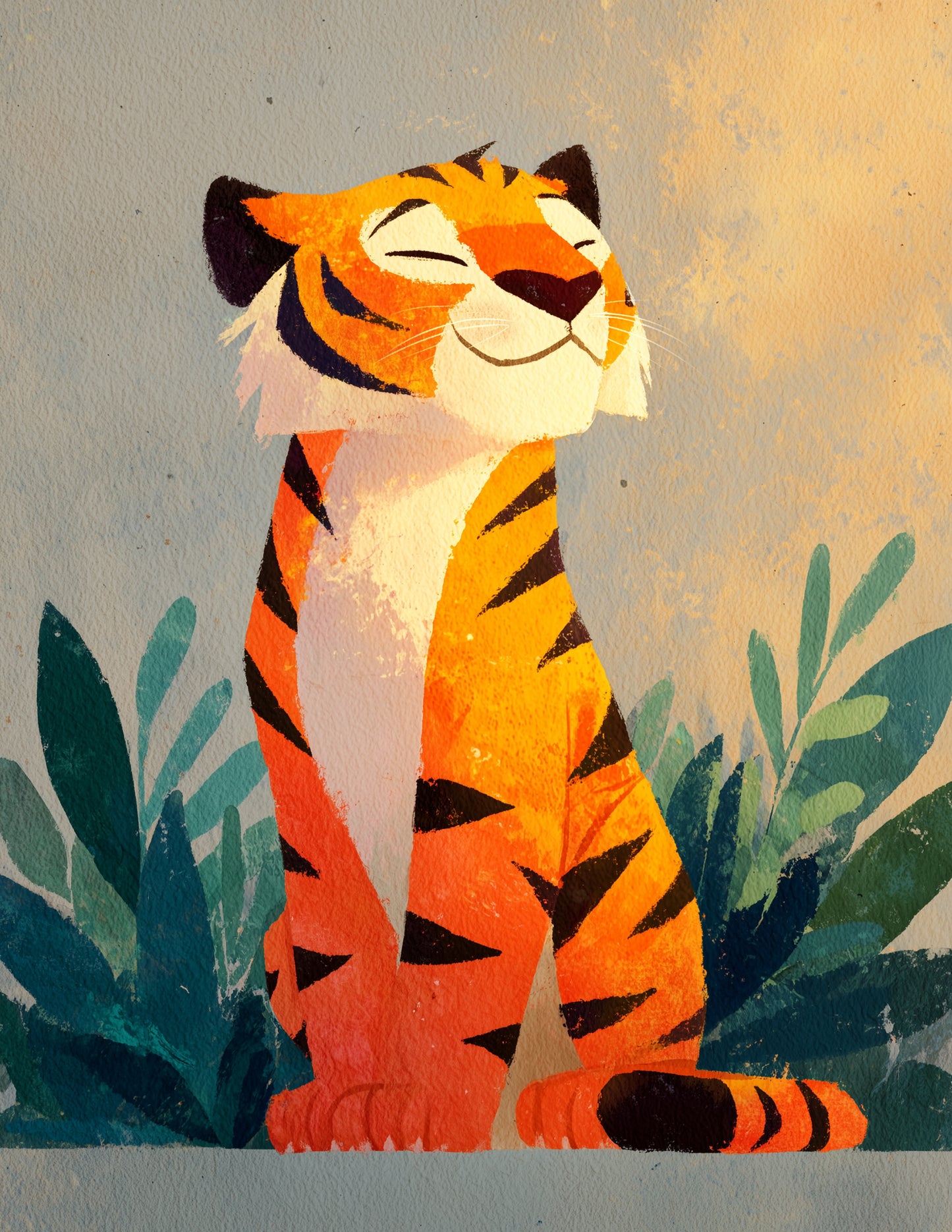Tiger — Nursery Art, Soft Pastels Joyful Digital Wall Art, 3 Sizes Included, Nursery Decor