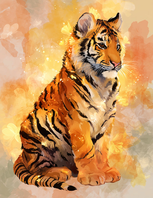Tiger — Nursery Art, Soft Pastels Sitting Digital Wall Art, 3 Sizes Included, Nursery Decor
