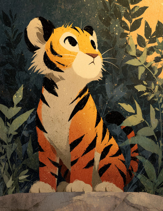 Tiger — Nursery Art, Warm Tones Happy Digital Wall Art, 3 Sizes Included, Nursery Decor