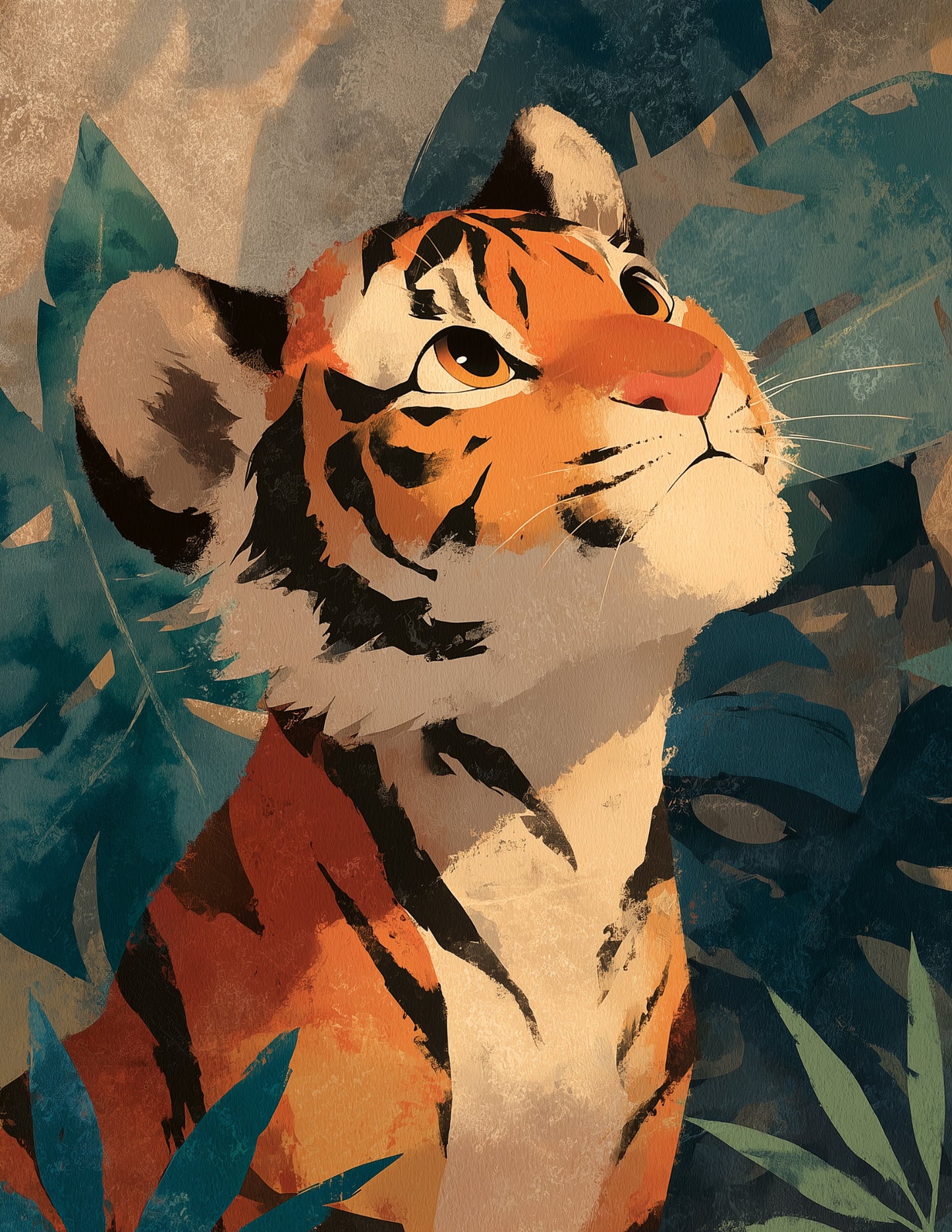 Tiger — Nursery Art, Warm Tones Playful Digital Wall Art, 3 Sizes Included, Nursery Decor
