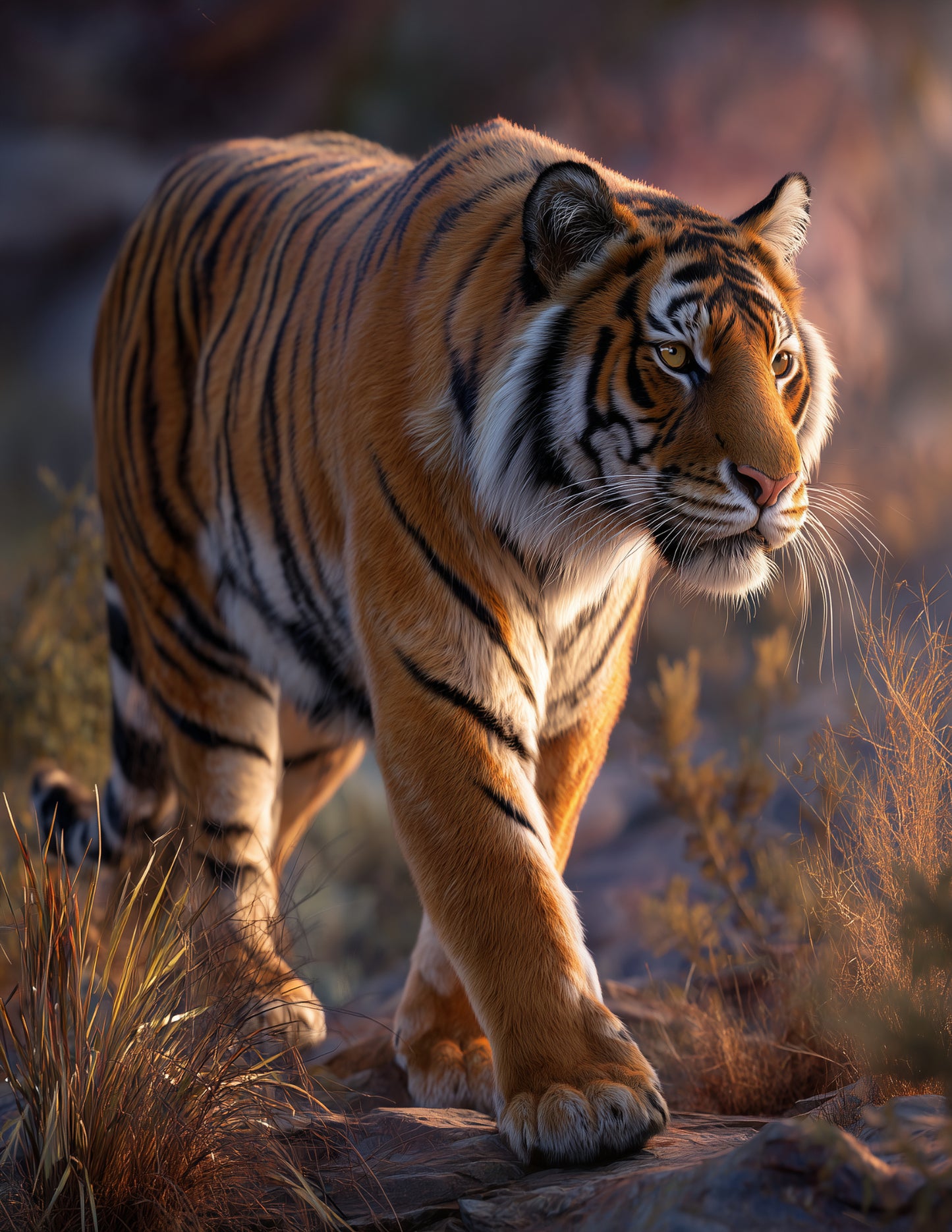 Tiger — Realistic Art, Warm Light Digital Wall Art, 3 Sizes Included, Living Room Decor