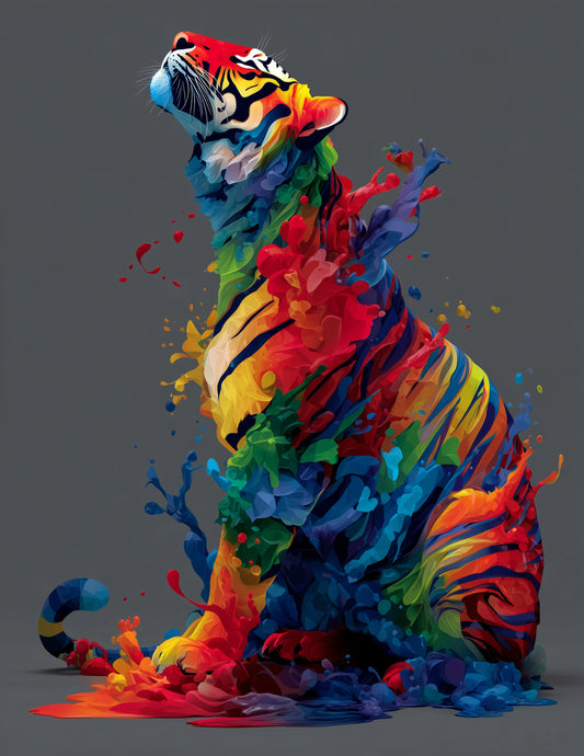 Tiger — Watercolor Art, Rainbow Tones Digital Wall Art, 3 Sizes Included, Living Room Decor
