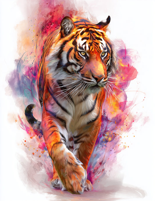 Tiger — Watercolor Art, Soft Pastels Digital Wall Art, 3 Sizes Included, Living Room Decor