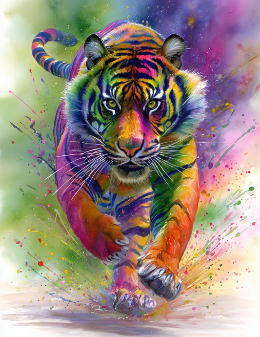 Tiger — Watercolor Art, Vibrant Palette Digital Wall Art, 3 Sizes Included, Living Room Decor