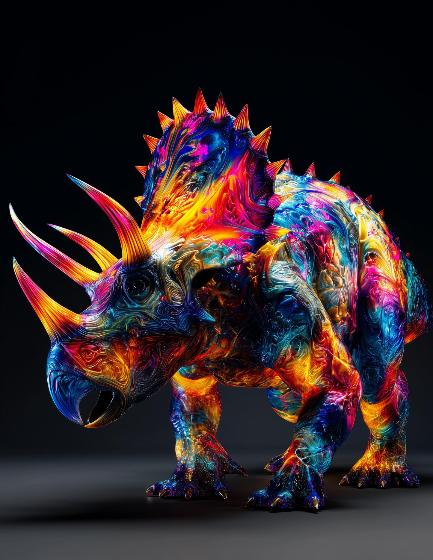 Triceratops — Ferrofluid Art, Cosmic Bloom Digital Wall Art, 3 Sizes Included, Living Room Decor