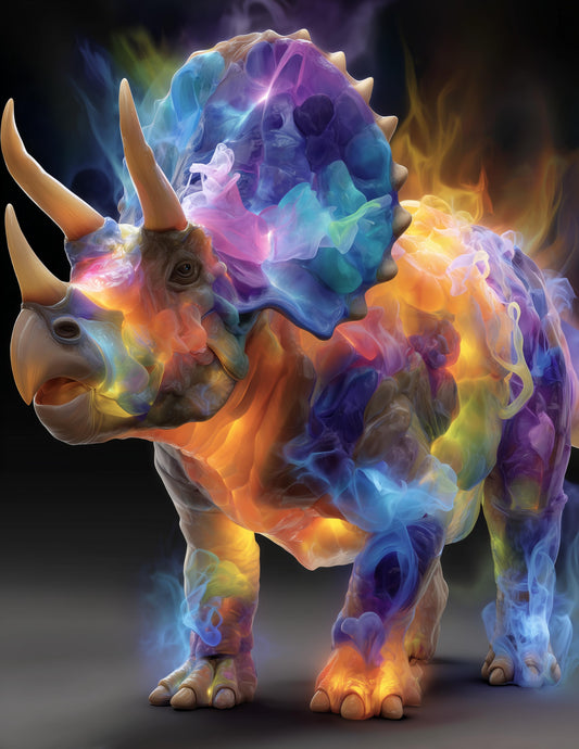 Triceratops — Ferrofluid Art, Dreamy Mist Digital Wall Art, 3 Sizes Included, Living Room Decor