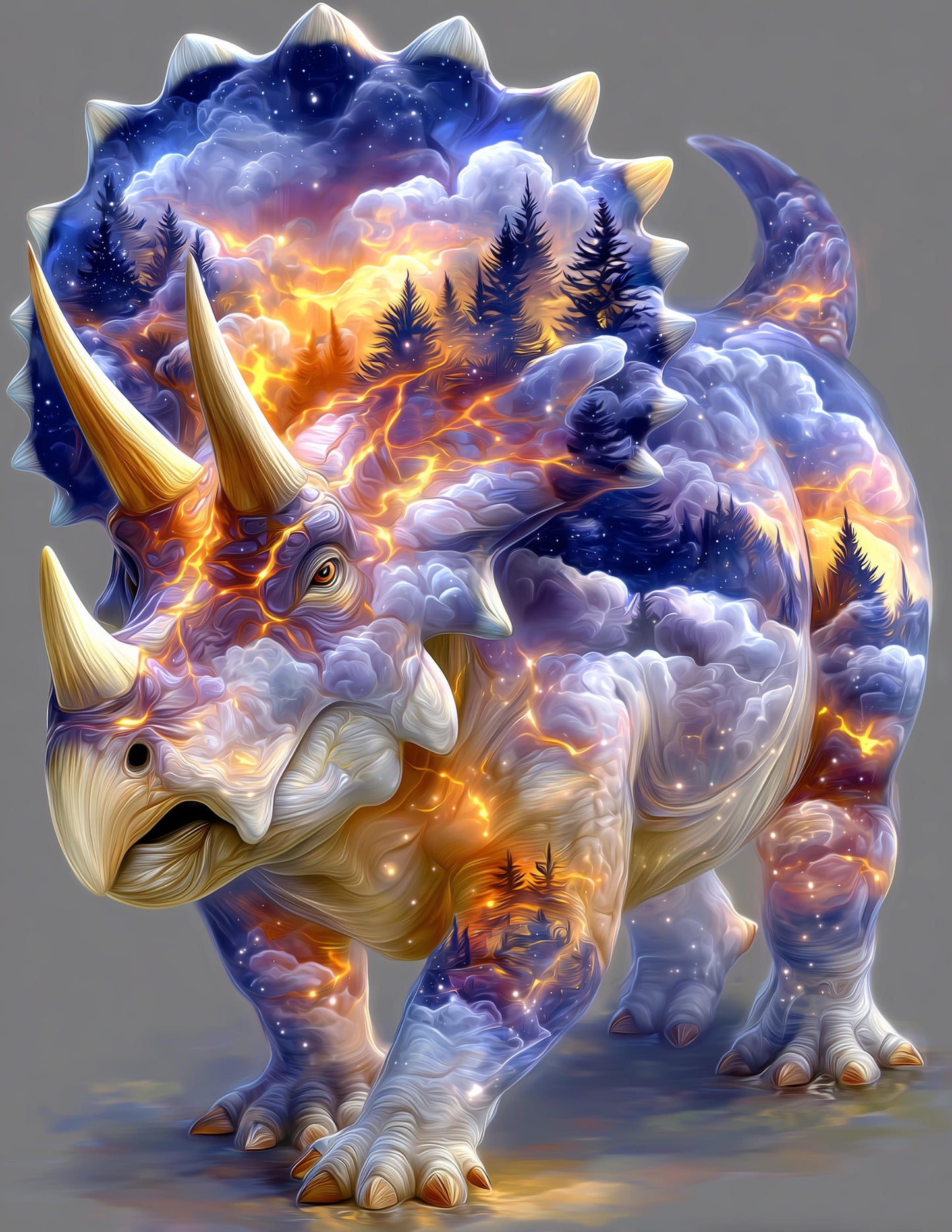 Triceratops — Double Exposure Art, Forest Light Digital Wall Art, 3 Sizes Included, Living Room Decor