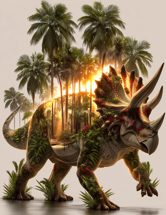 Triceratops — Double Exposure Art, Sunset Glow Digital Wall Art, 3 Sizes Included, Living Room Decor
