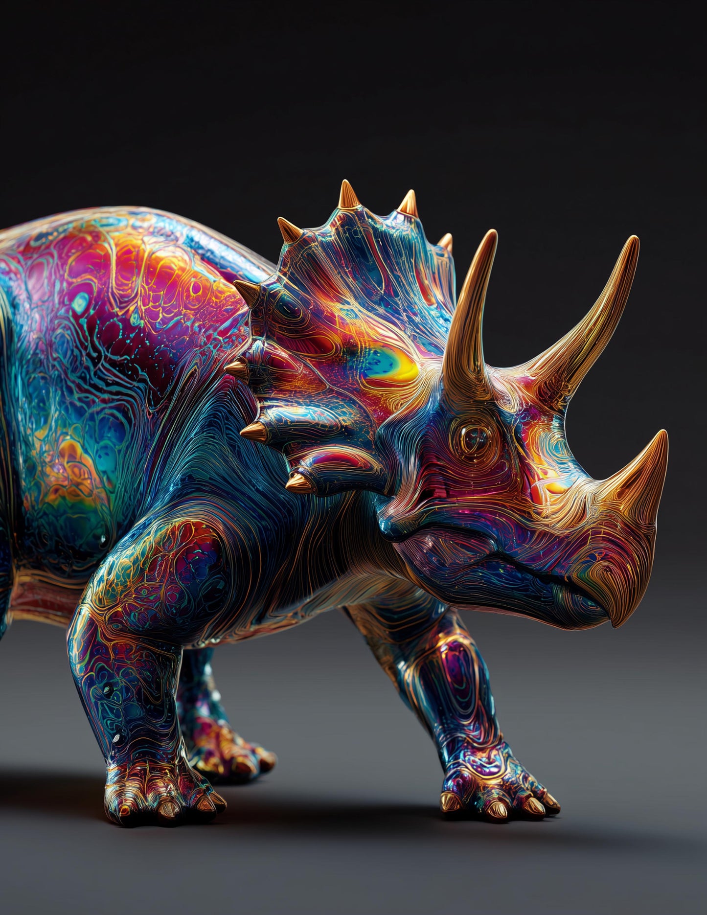 Triceratops — Ferrofluid Art, Vivid Hues Digital Wall Art, 3 Sizes Included, Living Room Decor