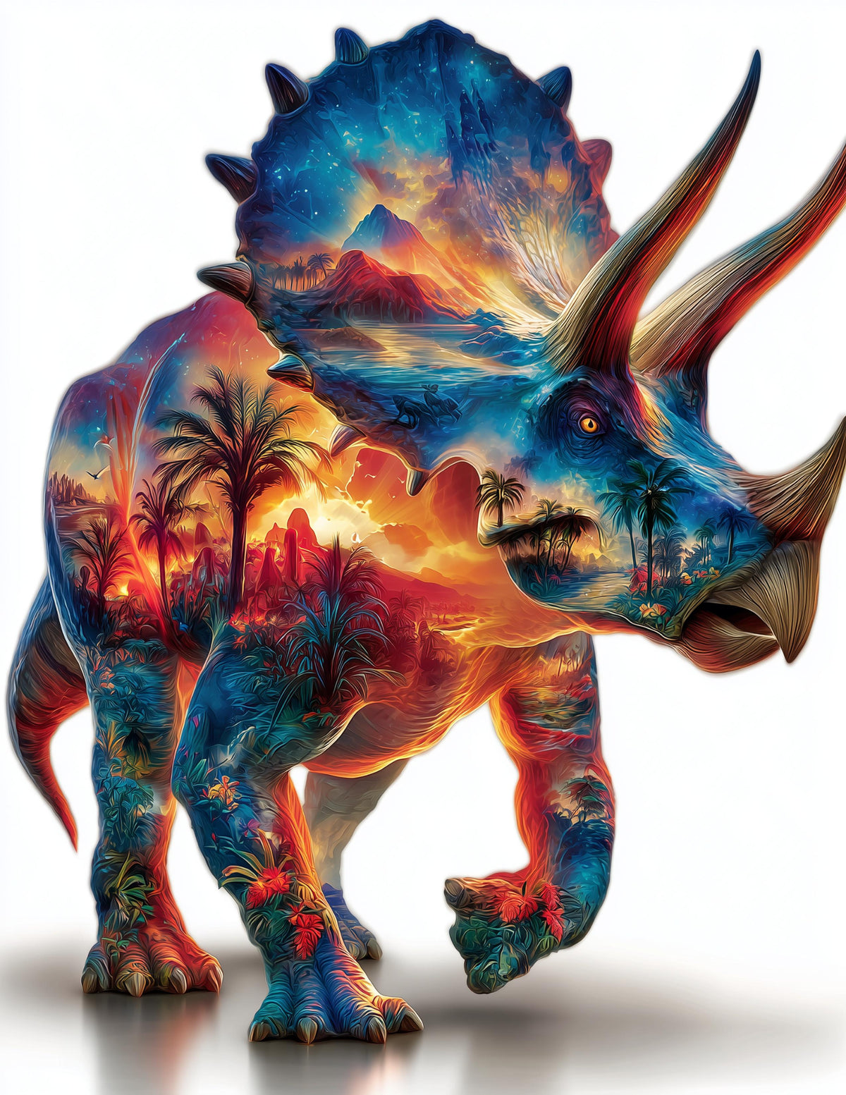 Triceratops — Double Exposure Art, Sunrise Tones Digital Wall Art, 3 Sizes Included, Living Room Decor