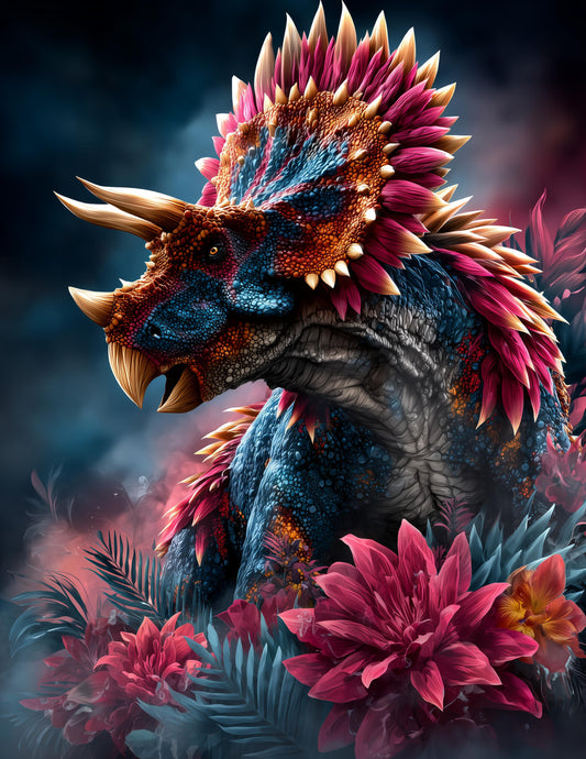 Triceratops — Ferrofluid Art, Electric Bloom Digital Wall Art, 3 Sizes Included, Living Room Decor