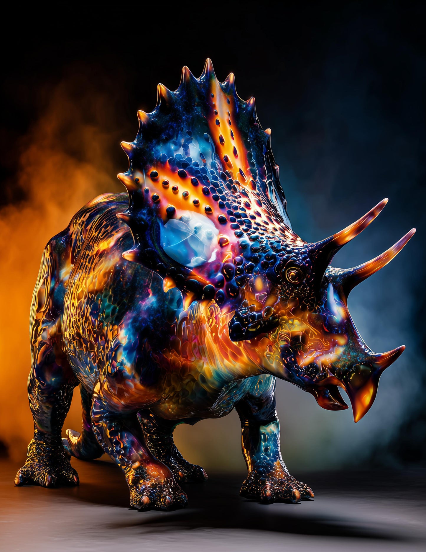 Triceratops — Ferrofluid Art, Midnight Glow Digital Wall Art, 3 Sizes Included, Living Room Decor