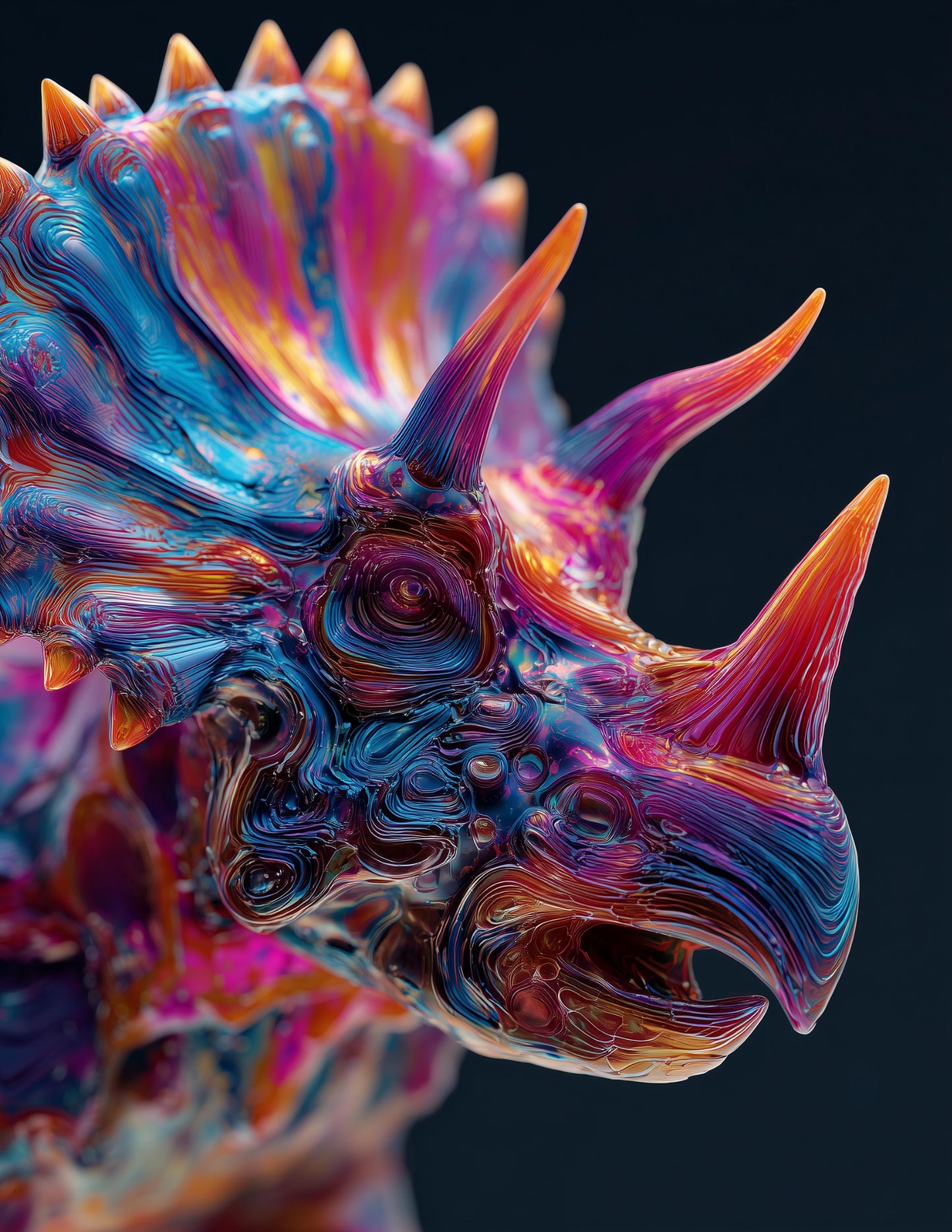 Triceratops — Ferrofluid Art, Neon Waves Digital Wall Art, 3 Sizes Included, Living Room Decor