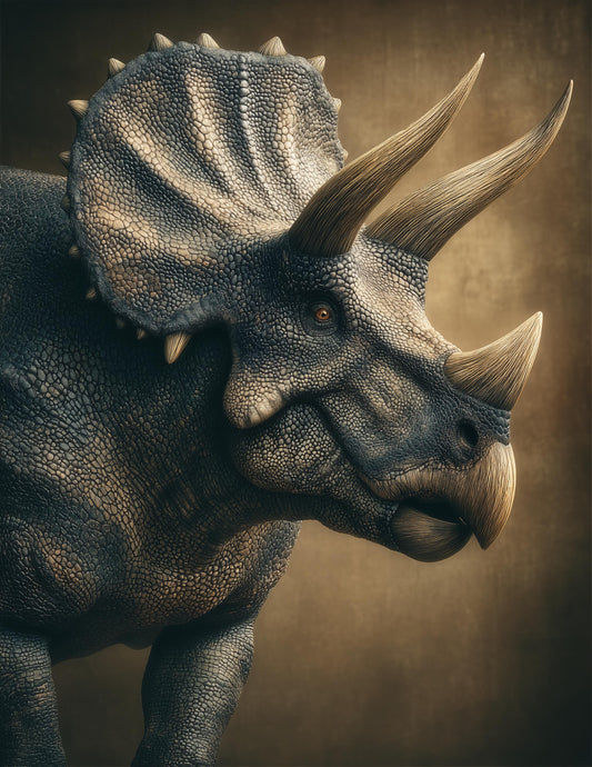 Triceratops — Realistic Art, Warm Ochre Digital Wall Art, 3 Sizes Included, Living Room Decor