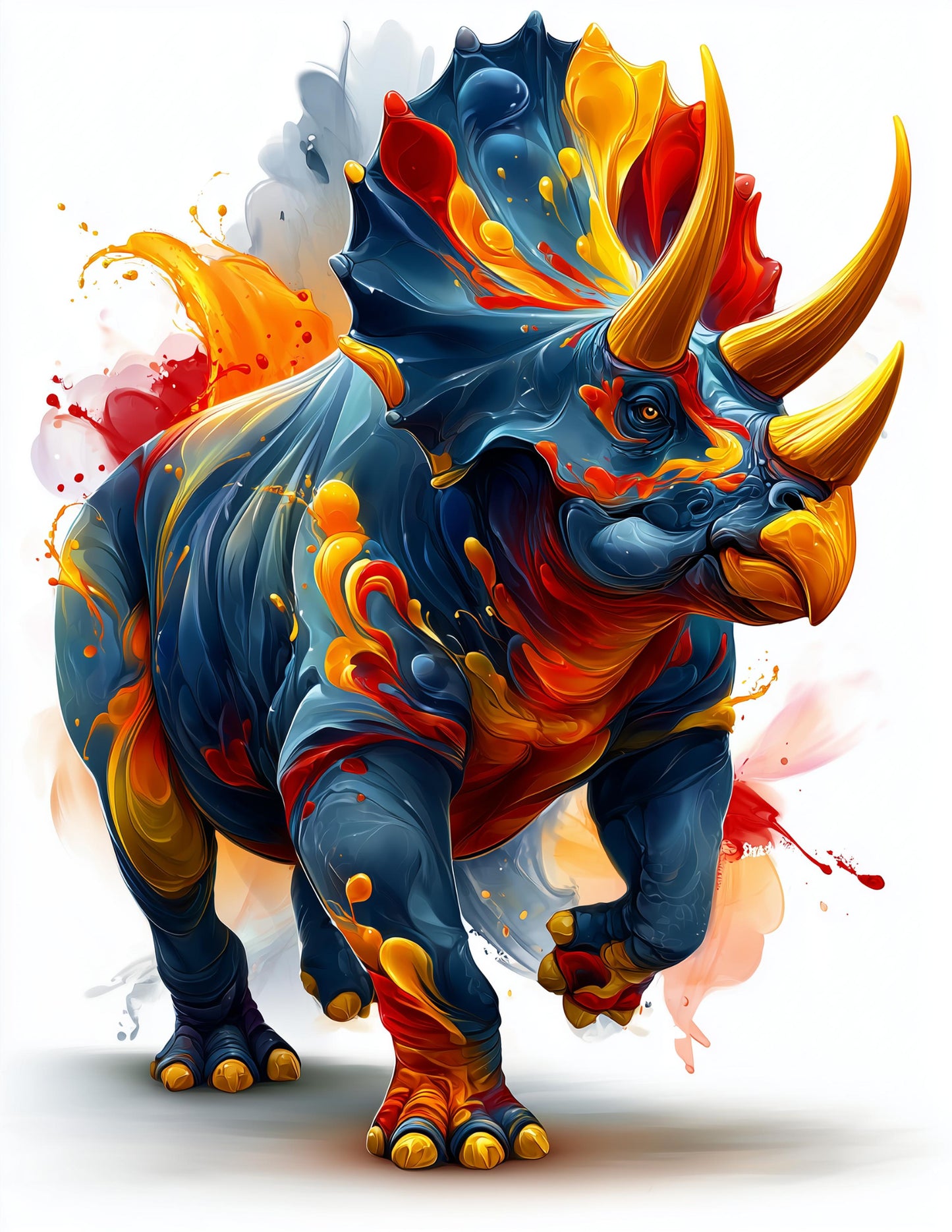 Triceratops — Watercolor Art, Colorful Splash Digital Wall Art, 3 Sizes Included, Living Room Decor
