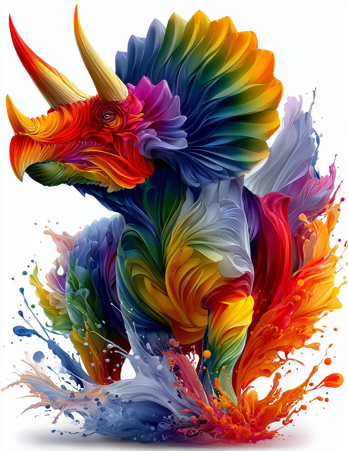 Triceratops — Watercolor Art, Forest Tones Digital Wall Art, 3 Sizes Included, Living Room Decor