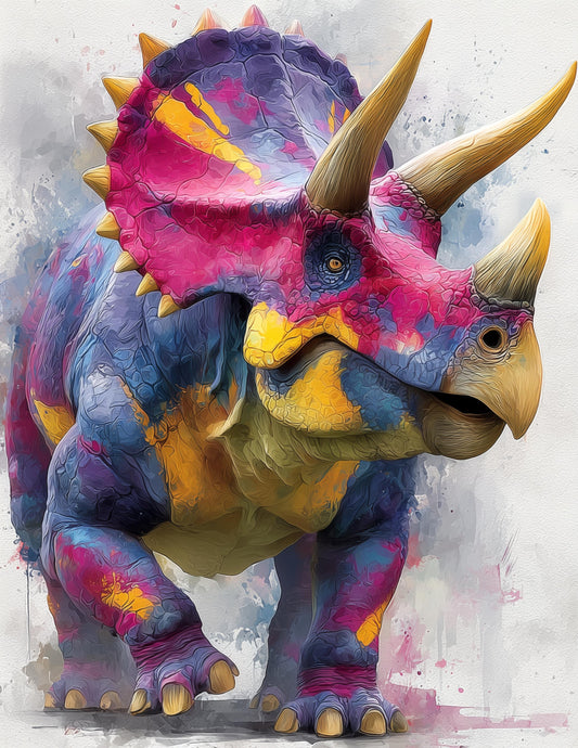 Triceratops — Watercolor Art, Soft Pastels Digital Wall Art, 3 Sizes Included, Living Room Decor