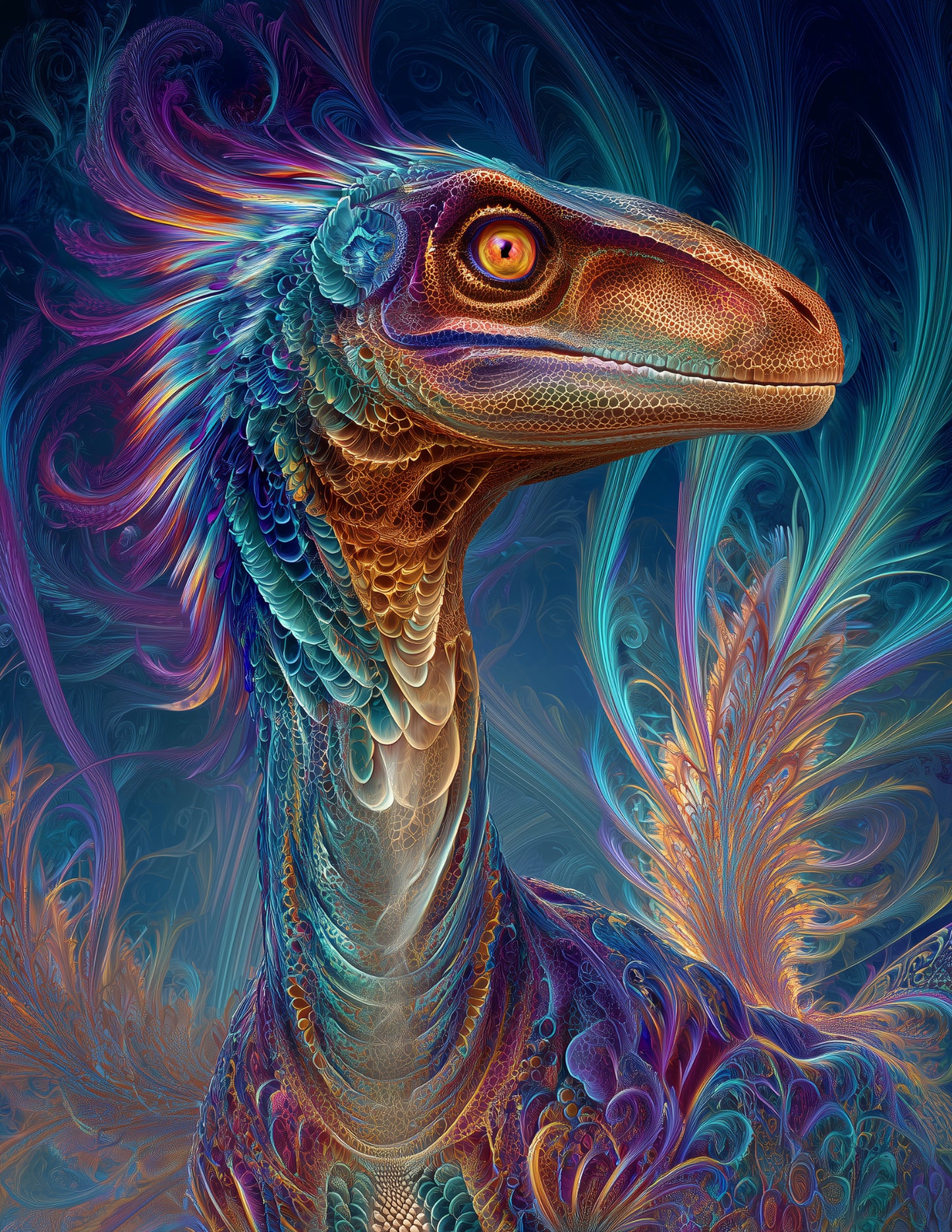 Velociraptor — Fractal Filigree Art, Bold Contrast Digital Wall Art, 3 Sizes Included, Living Room Decor