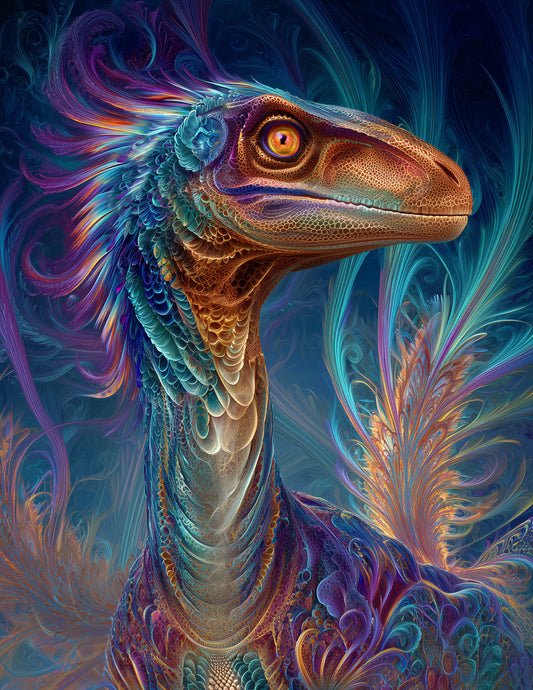Velociraptor — Fractal Filigree Art, Bold Contrast Digital Wall Art, 3 Sizes Included, Living Room Decor